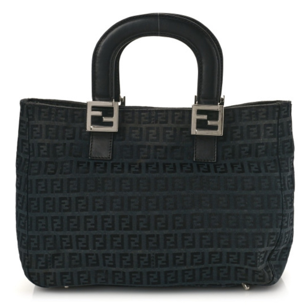 FENDI Zucchino Tote Bag Canvas Leather Black 26329 FF Purse 90241448